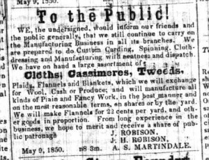 Wayne County Democrat newspaper ad for the Robison store that ran on May 9, 1850 p.3