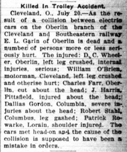 Small article on front page of the Wayne County Democrat newspaper dated July 22, 1903. 