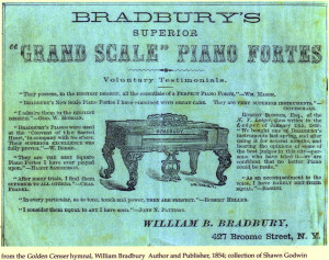 1854 Ad for the Bradbury Grand Scale Piano Forte. Courtesy of Shawn Godwin.